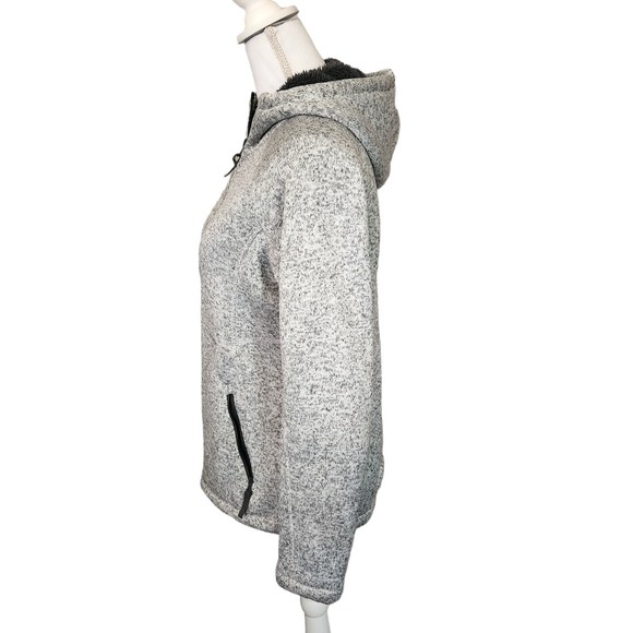 Mountain Warehouse Jacket Gray White Knit with Gray Fleece Lining Hood Womens 8 - Picture 3 of 9